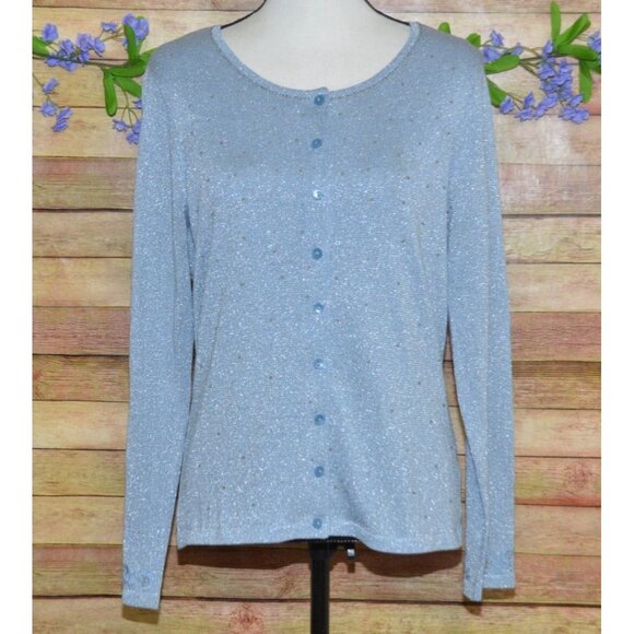 Emma James M Blue & Metallic Silver Sequin 2 Piece Silk Blend Jacket & Tank Top - Picture 6 of 12